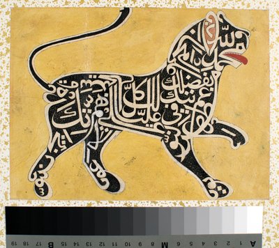 Een leeuw gemaakt van kalligrafie, ca. 1800 door Indian School