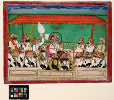 Een maharana rookt zijn waterpijp in durbar door Indian School