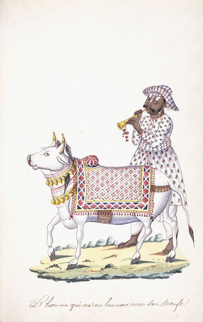 Een man met zijn os, ca. 1825 door Indian School