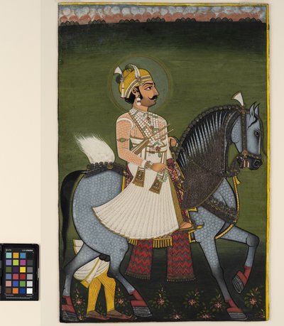 Een thakur van Jhilai te paard door Indian School