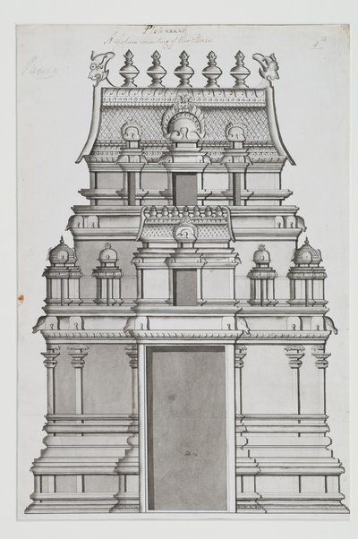 Een tweeverdiepings gopuram door Indian School