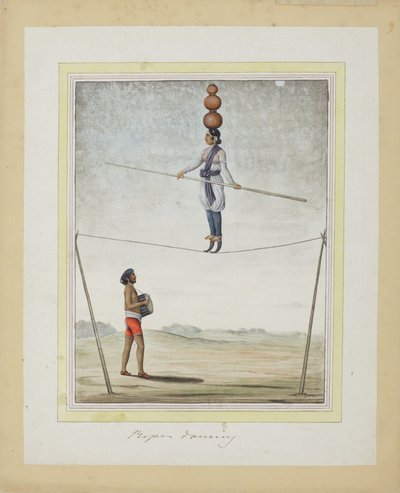 Acrobaat op een koord, drummer beneden, c.1820 door Indian School