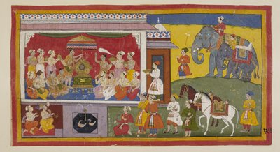 In de troonzaal van Nandigrama plaatst Bharata Rama