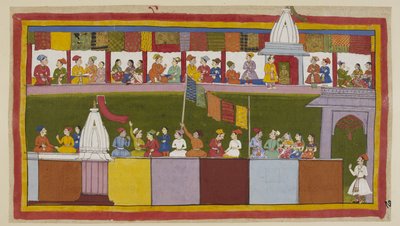 Dezelfde straat in de stad Ayodhya is nu volledig versierd, met de mensen die wachten op de processie. Ze vertellen elkaar hoe wijs de koning is en hoe gelukkig ze zijn om Rama als hun nieuwe beschermer te hebben. door Indian School