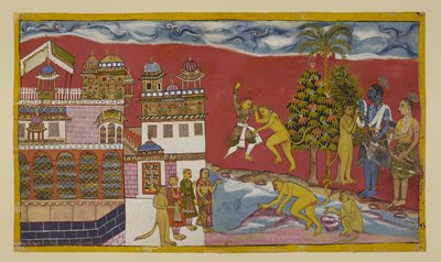 Add 15296 (2) f.16r, Buiten het paleis van Kiskindha door Indian School