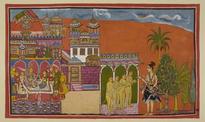 De boze Laksmana heeft de poort van Kiskindha bereikt, waar hij wordt verwelkomd door Angada, Bali