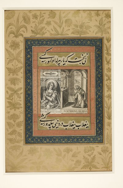 Pagina met Europese gravure van St. Catharina van Siena, uit het 