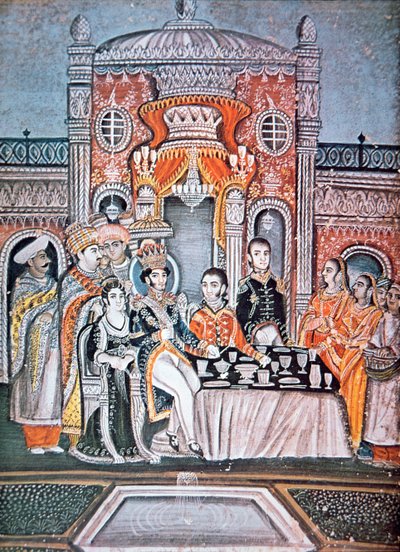 Een Indiase Prins entertaint Britse Ambtenaren, ca. 1810 door Indian School