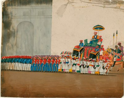 Indiase kunst: de sultan op zijn olifant door Indian School