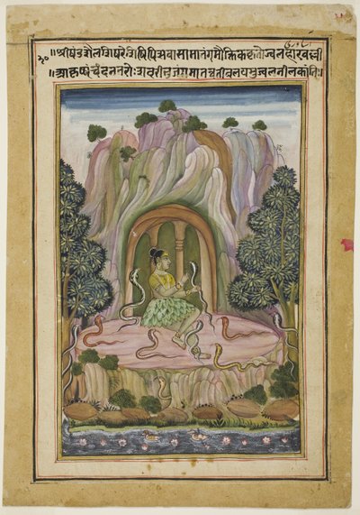 Asavari Ragini: Een vrouwelijke yogini (Pagina uit een Ragamala-set) door Indian School
