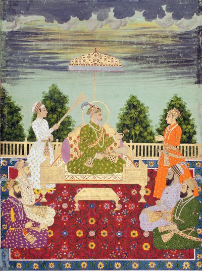 Bahadur Shah met zijn vier zonen en een kleinzoon, ca. 1710 door Indian School