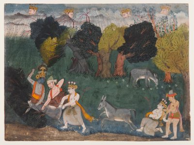 Balarama doodt de ezeldemon, pagina uit een verspreide Bhagavata Purana-serie, c.1725 door Indian School