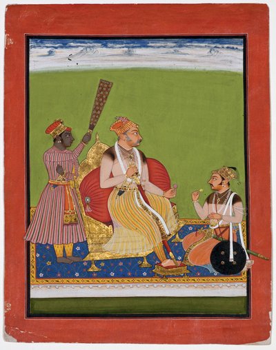 Bhao Singh op de troon met een edelman aan zijn voeten, c.1680 door Indian School