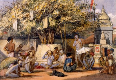 Byragis, hindoeïstische religieuze bedelaars bereiden zich voor op een festival, Beach Candy, Bombay door Indian School