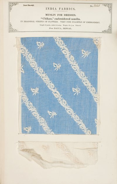 Chikan geborduurd mousselinemonster uit Dacca in Bengalen, uit The Collection of the Textile Manufacturers of India, door John Forbes Watson, gepubliceerd in 1866 door Indian School