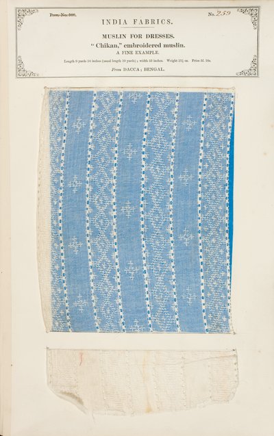 Chikan geborduurd mousselinemonster uit Dacca in Bengalen, uit The Collection of the Textile Manufacturers of India, door John Forbes Watson, gepubliceerd in 1866 door Indian School