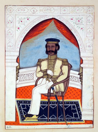 Kolonel Dhunkal Singh, uit Het Koninkrijk van Punjab, zijn Heersers en Hoofden, deel II, een volume van 30 aquarelstudies door een onbekende Indiase kunstenaar, ca. 1840 door Indian School