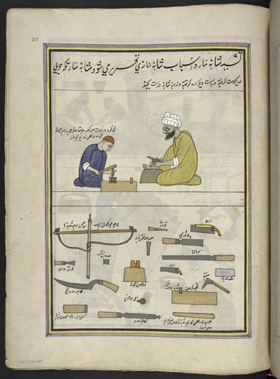 Kam-makers, 86 tekeningen gebonden in een volume die ambachten en beroepen in Kasjmir uitbeelden, ambachtslieden worden getoond aan het werk met hun gereedschap en uitrusting, door een Kasjmir kunstenaar, waarschijnlijk in Srinagar, ca. 1850-60 door Indian School