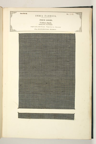 Katoenen Check, Masulipatam, Madras, Stukgoederen, uit De Collectie van de Textielfabrikanten van India, door John Forbes Watson, uitgegeven in 1866 door Indian School