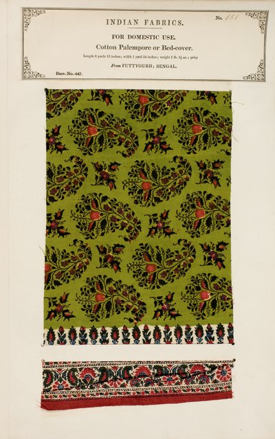 Katoenen palempore of bedekmonster uit Futtygurgh in Bengalen, uit The Collection of the Textile Manufacturers of India, door John Forbes Watson, gepubliceerd in 1866 door Indian School