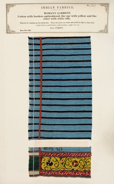 Katoenen monster geborduurd met witte en gele zijde uit Sylhet, uit The Collection of the Textile Manufacturers of India, door John Forbes Watson, gepubliceerd in 1866 door Indian School