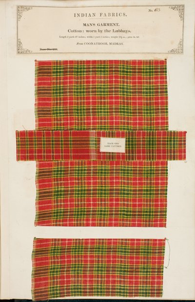 Katoenmonster uit Coonathoor in Madras, uit The Collection of the Textile Manufacturers of India, door John Forbes Watson, gepubliceerd in 1866 door Indian School