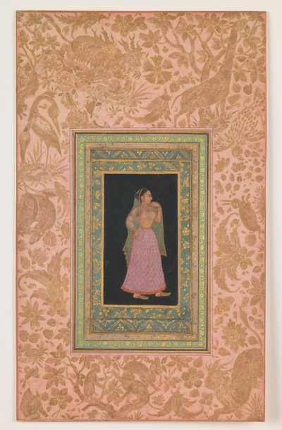 Hofdame, Mughal dynastie, bewind van Aurangzeb, ca.1660-1700 (inkt  aquarel op papier) door Indian School