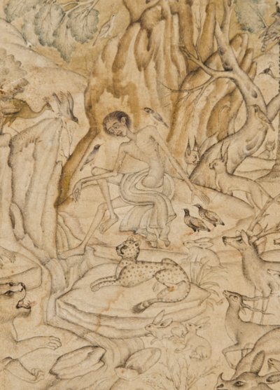 (detail) Majnun in de wildernis, c.1595 door Indian School