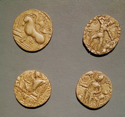 Dinars van Samudragupta (335-375), Kumaragupta I (415-454) en Chandragupta I (320-335) door Indian School