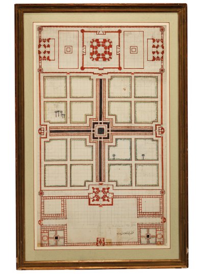 Vroeg schematisch plan van de tuinen van de Taj Mahal, Agra, Noord-India, ca. 1805 door Indian School