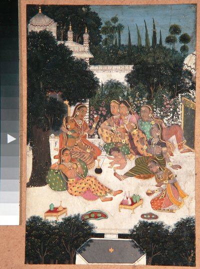 Acht vrouwen en een kind op een paleisterras, c.1760 door Indian School