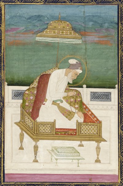 Keizer Aurangzeb; keerzijde: kalligrafisch paneel, los albumblad met schilderij, 1619 door Indian School