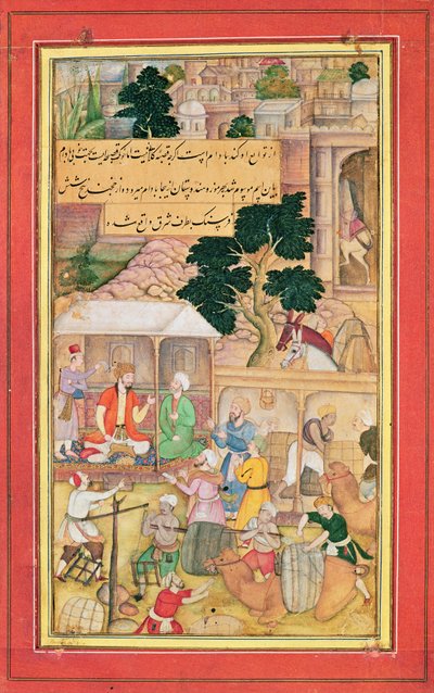 Keizer Babur (r.1526-30) in gesprek met een oude man, 15e-17e eeuw door Indian School