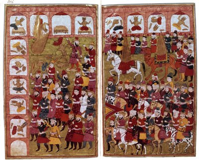 De intocht van de profeet Mohammed in de Kaaba in Mekka in 630, illustratie uit "Hamla-i-Haydari", door Mirza Muhammad Rafi" Bazil, 1808 door Indian School