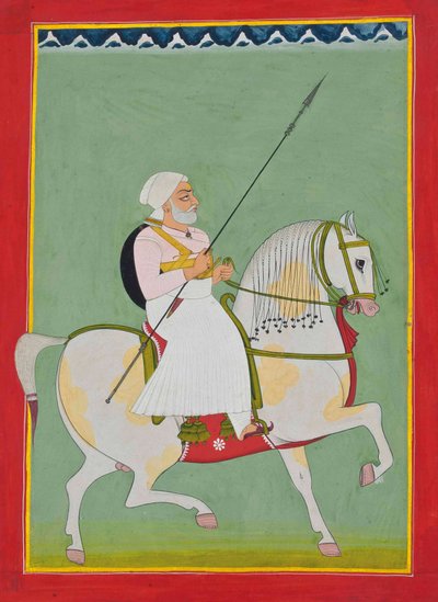 Ruiterportret van Durgadas Rathore, c.1800 door Indian School