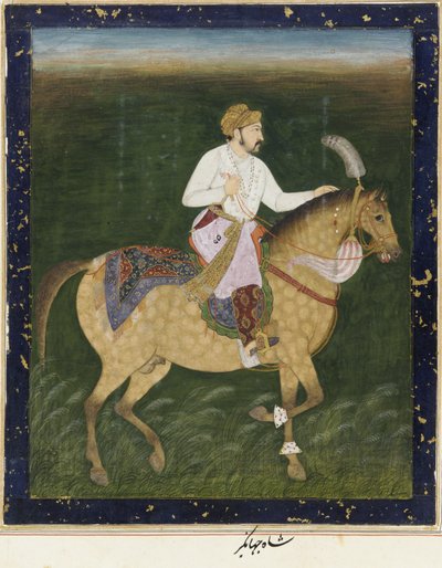 Ruiterportret van Jahangir, los album folio met schilderij, ca. 1900 door Indian School