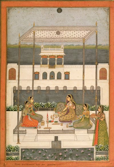 Avondfeest in de tuin van een Mughal-paleis, Lucknow of Murshidabad, West-Bengalen, 1760 door Indian School