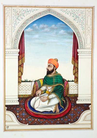 Fakir Syad Aziz-o-Deen, uit Het Koninkrijk van Punjab, zijn Heersers en Hoofden, deel I, een deel van 27 aquarelstudies door een onbekende Indiase kunstenaar, ca. 1840 door Indian School