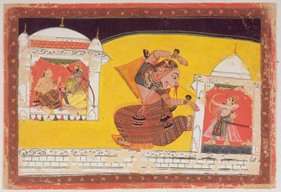 Laksmama snijdt de neus van Surpanakha af, uit de Ramayana door Indian School