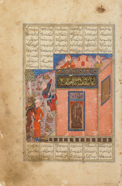 Folio uit Shahnama (Boek der Koningen) door Firdawsi; Zal klimt om Rudaba te bereiken door Indian School