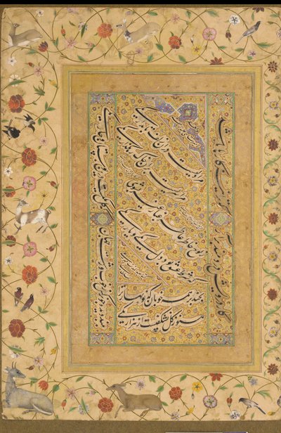 Folio uit het Late Shahjahan Album (Een Gedicht door Amir Shahi) India, Mughal dynastie door Indian School