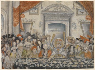 Ghazi-al-din Haidar (Nawab en, na 1819, Koning van Oudh 1814-27) entertaint Lord en Lady Moira met een banket in zijn paleis, c.1820-22 door Indian School