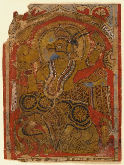 Harinegameshin draagt het embryo, fragment van een blad uit een verspreide Kalpasutra door Indian School