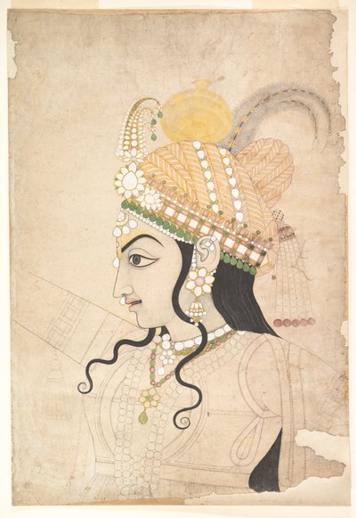 Hoofd van Krishna: cartoon voor een muurschildering van de Raslila, ca. 1800 door Indian School