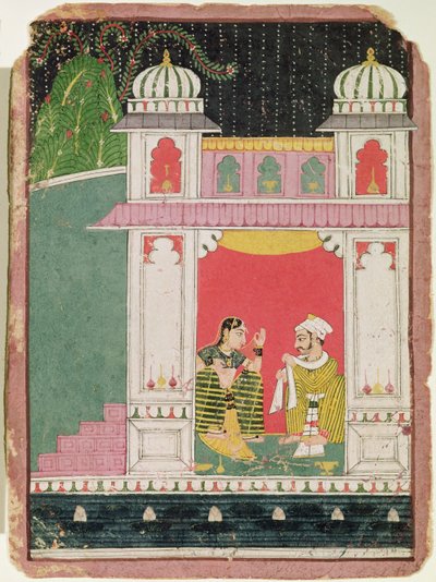 Heldin en haar minnaar in een paviljoen, c.1640-50 door Indian School