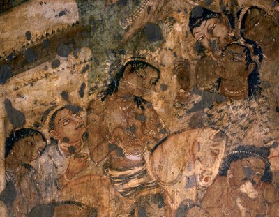 INDIASE KUNST: Fresco in de Boeddhistische Grot nr. 19., 2e eeuw v.Chr. door Indian School