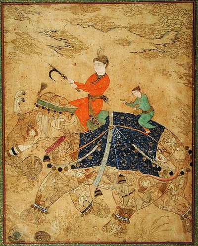 Een prins rijdt op een olifant, ca. 1600 door Indian School