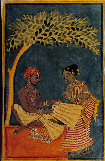 Indiase kunst: een stoffenhandelaar door Indian School