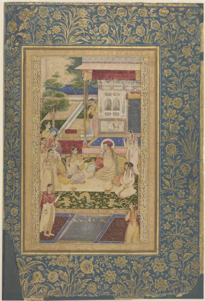 Jahangir en prins Khurram vermaakt door Nur Jahan, ca. 1640-50 door Indian School