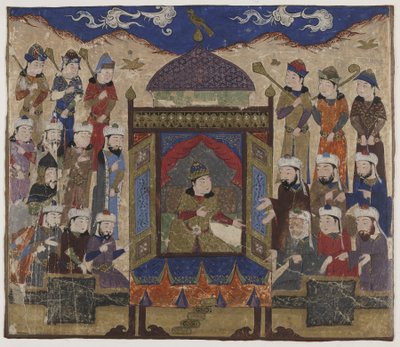 Khusraw Parviz gezeten op de Takht-i Taqdis, ca. 1425-50 door Indian School
